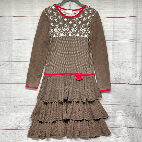 Hanna Anderson Girl Fair Isle Sweater Tierre Dress Holiday Size 160 US 14-16 - Picture 1 of 11